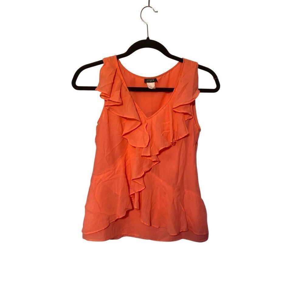 J.Crew Women’s Orange Silk Blend Sleeveless Ruffle Blouse S/0